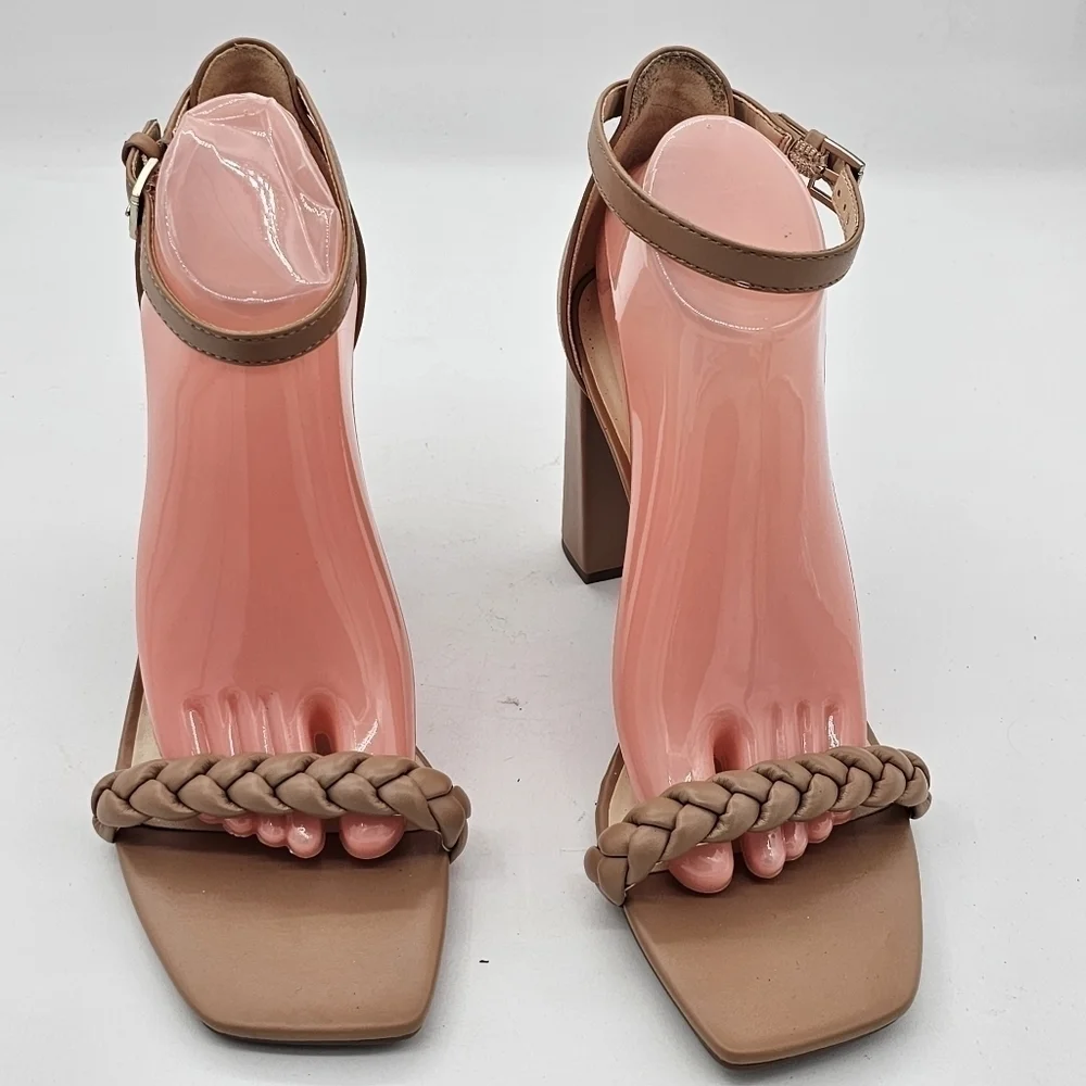 Nine West Allha 3 Macaroon Size 10 Tan Braided Block Heel